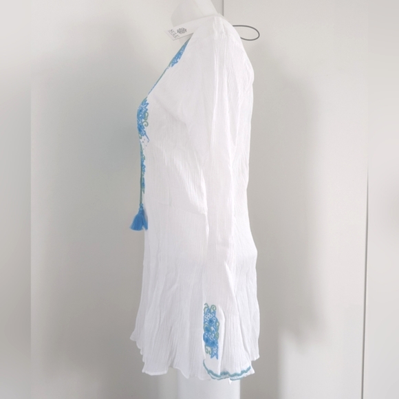 SULU  COLLECTION NWT White Cotton Tunic With Beaded/Embroidered Detailing; Size - Picture 7 of 13